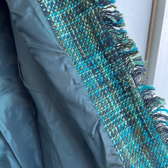 Dialogue Tweed Jacket 2 Pockets Front Closure Long Sleeve Fringe-Edged Teal W 10 - Picture 11 of 13